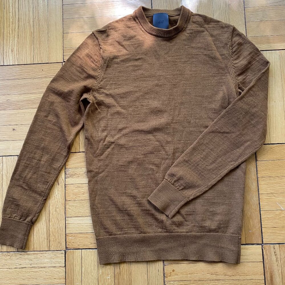 NWOT Crewneck Caramel Brown Merino Wool Sweater Women's XS